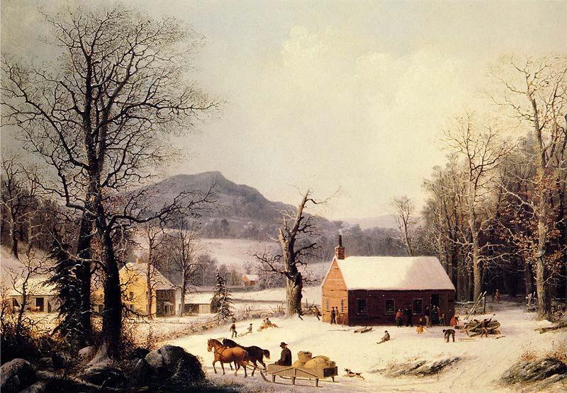 George Henry Durrie Red School House, Winter